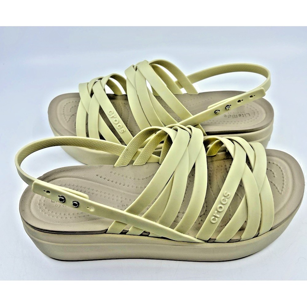 Crocs Women's Size 10 W Brooklyn Strappy Low Wedge Ivory Sandal LiteRide Comfort